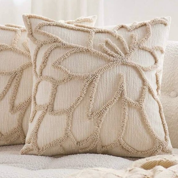 Cream Textured Abstract Floral Throw Pillow Cover, 18”x18” - Picture 1 of 3